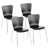 Lumisource DC-TW-STAK BK4 Bentwood Contemporary Stackable Dining Chair in Black Wood and Chrome - Set of 4